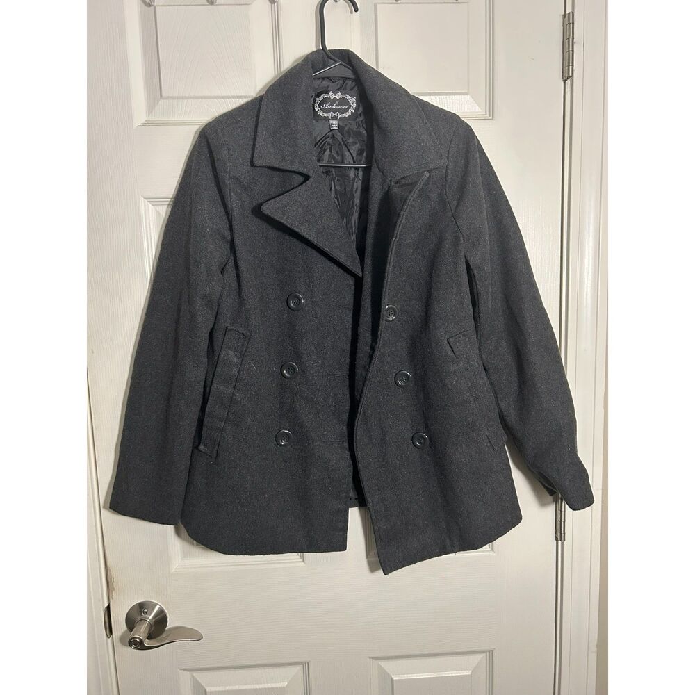 Ambiance Charcoal Grey Double-Breasted Peacoat Medium M